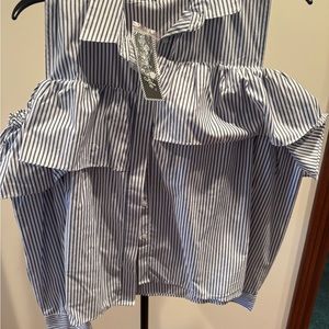 Song of Style White and Blue Ruffled Sleeveless Blouse